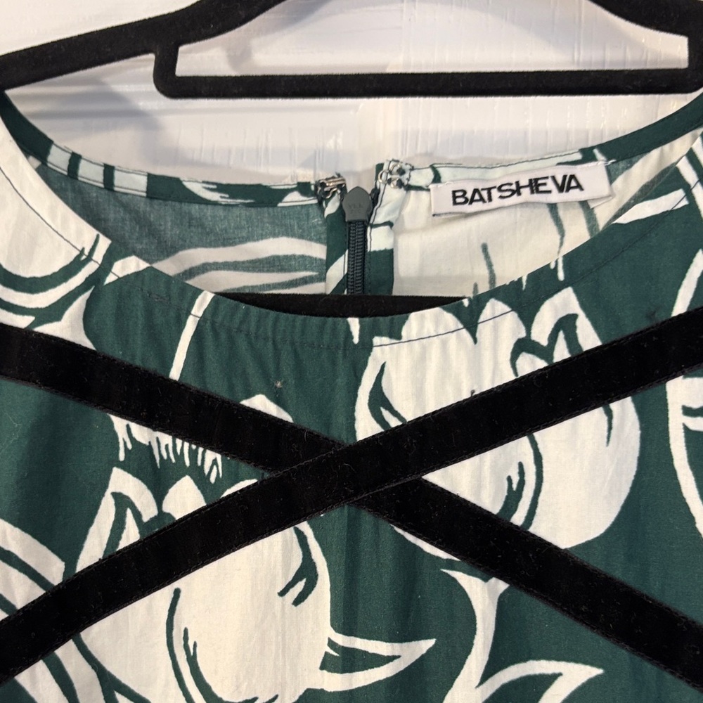 Batsheva Floral Long Sleeve Dress in Green and White - Picture 3 of 4